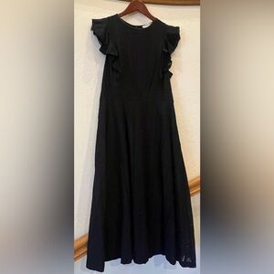 Women's Black A-Line Midi Skirt with Ruffle Sleeves